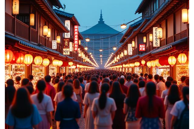 盛大なフェスティバルでの人々の活気ある様子