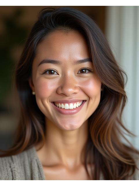 自然な光の中で微笑む女性のポートレート