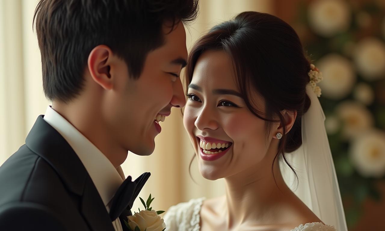 美しい新婚夫婦の感動的な結婚式の瞬間を捉えた写真